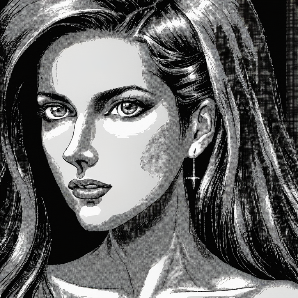02749-2209492843-_lora_Macpaint-XL-000015_1_, Macpaint, close up black and white pixel image of a beautiful woman with long hair standing, pixel.png